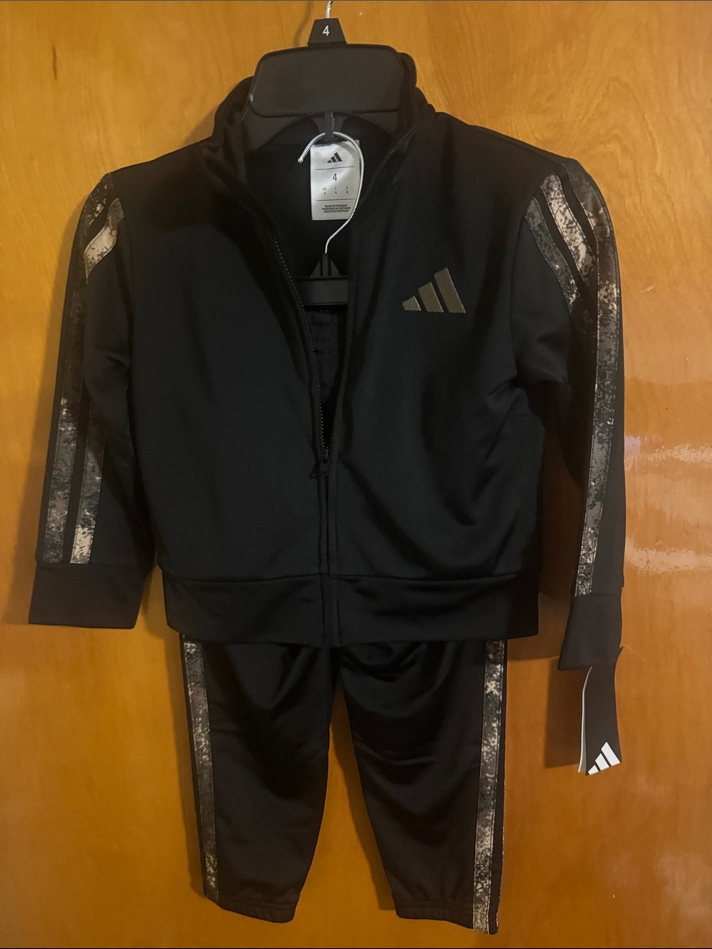 Adidas Track Jacket Joggers Set Girls 4 Small Black Leopard Trim XS